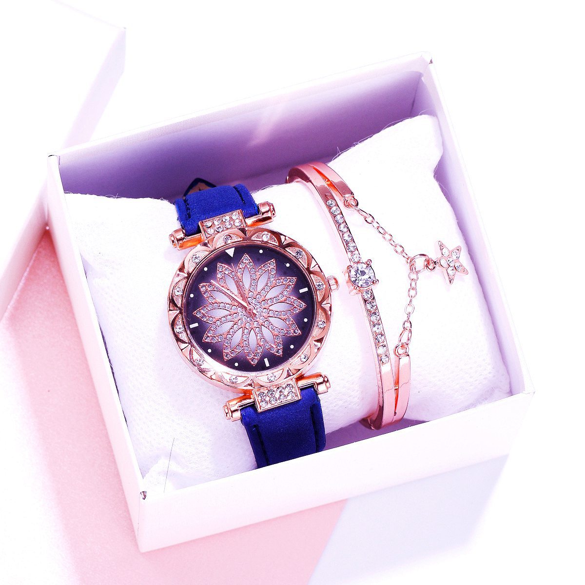 Retro PU Strap Ladies Watch & Bracelet Set