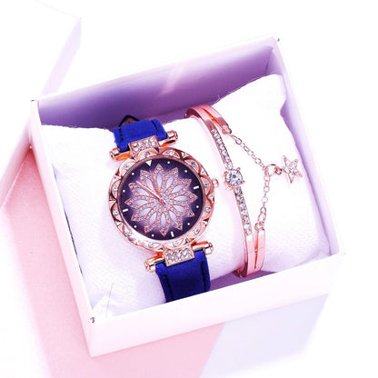 Retro PU Strap Ladies Watch & Bracelet Set