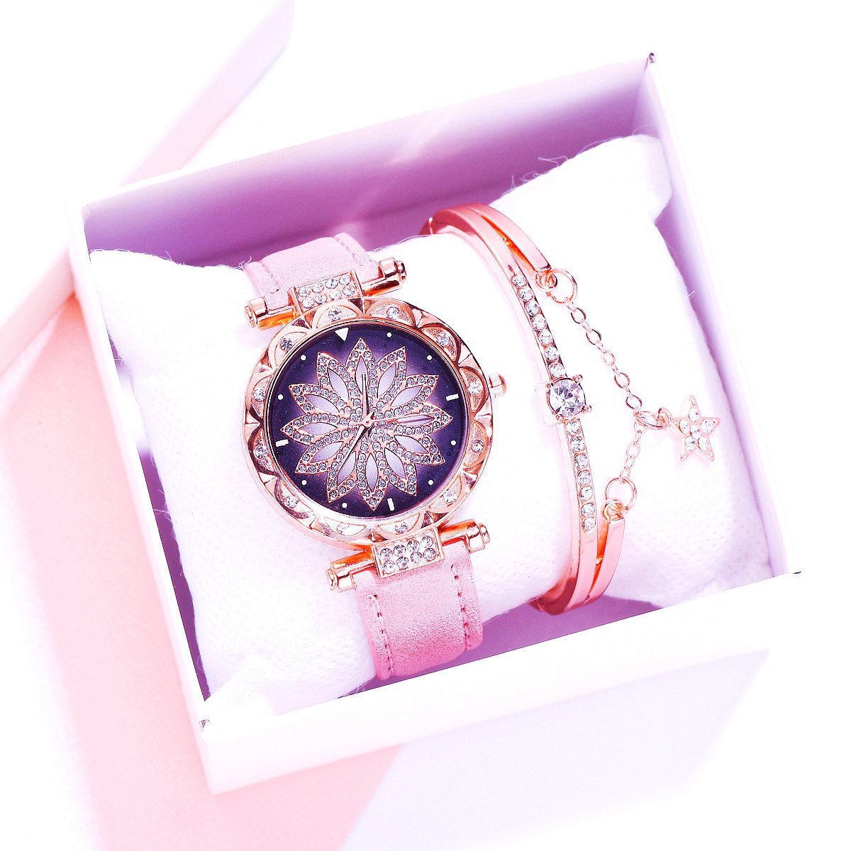 Retro PU Strap Ladies Watch & Bracelet Set