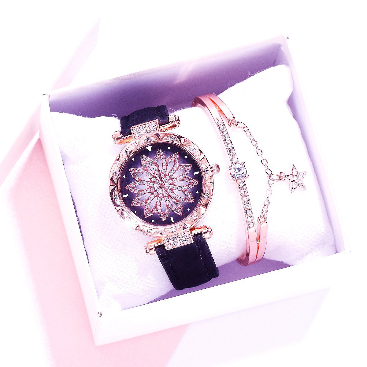 Retro PU Strap Ladies Watch & Bracelet Set