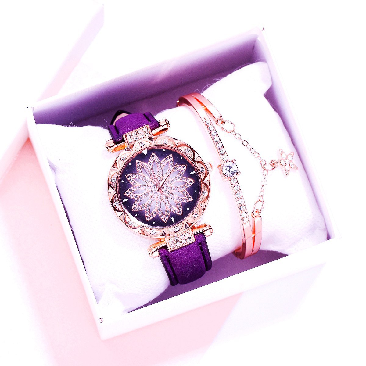 Retro PU Strap Ladies Watch & Bracelet Set