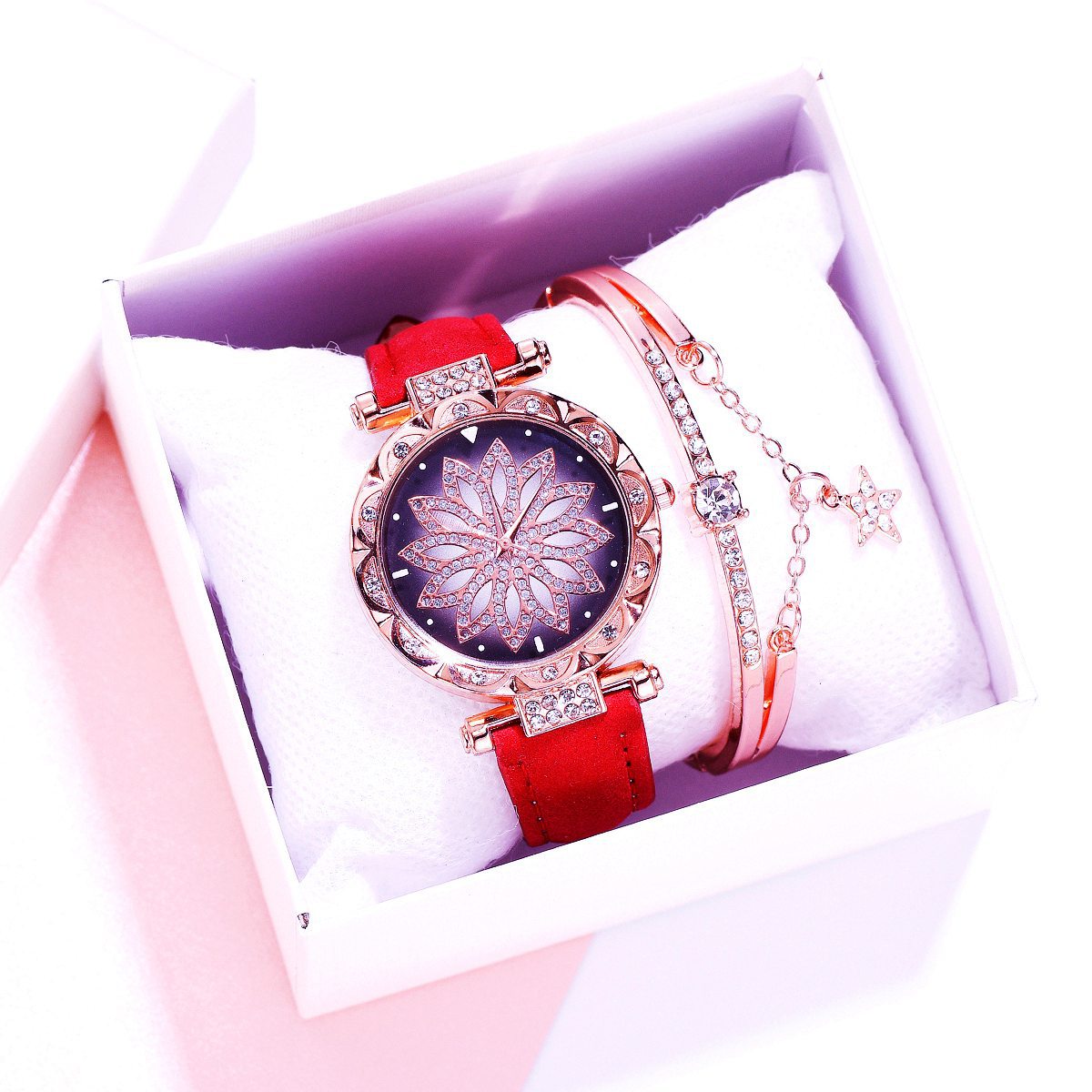 Retro PU Strap Ladies Watch & Bracelet Set