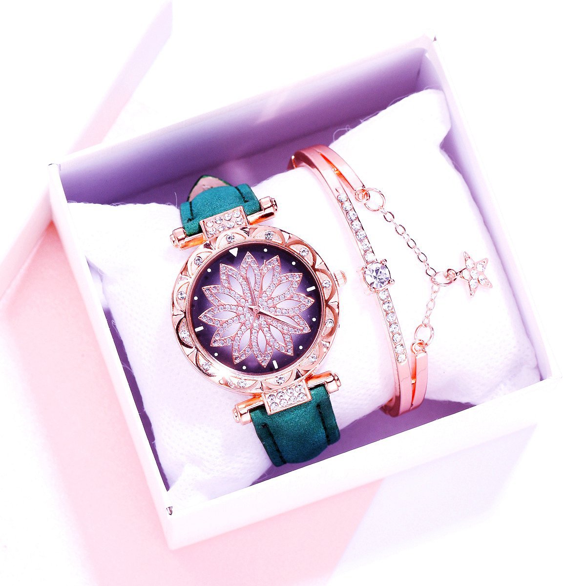 Retro PU Strap Ladies Watch & Bracelet Set