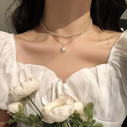 Double-layered Pearl Necklace And Bracelet