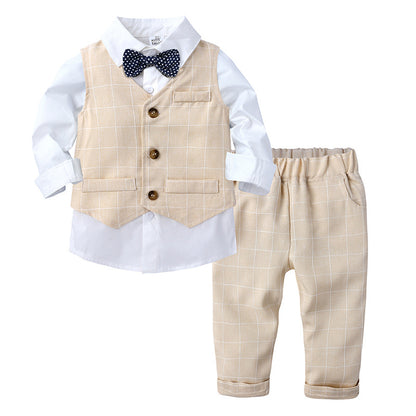 Boys Gentleman Vest White Shirt Striped Pants Three-piece Set