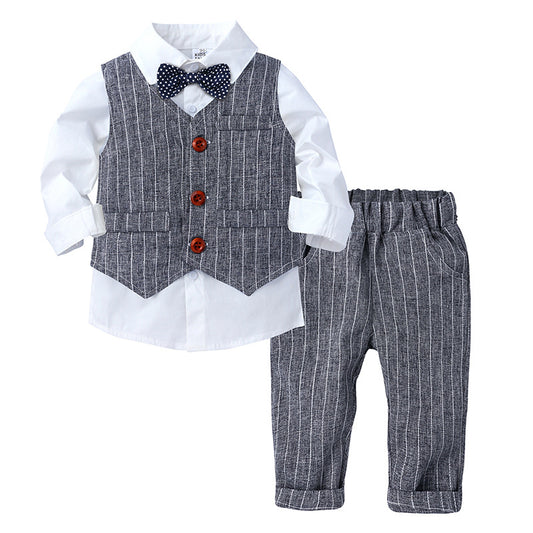 Boys Gentleman Vest White Shirt Striped Pants Three-piece Set