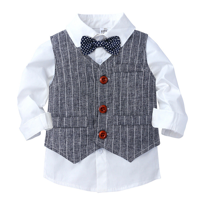 Boys Gentleman Vest White Shirt Striped Pants Three-piece Set