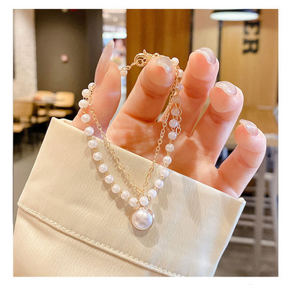 Double-layered Pearl Necklace And Bracelet