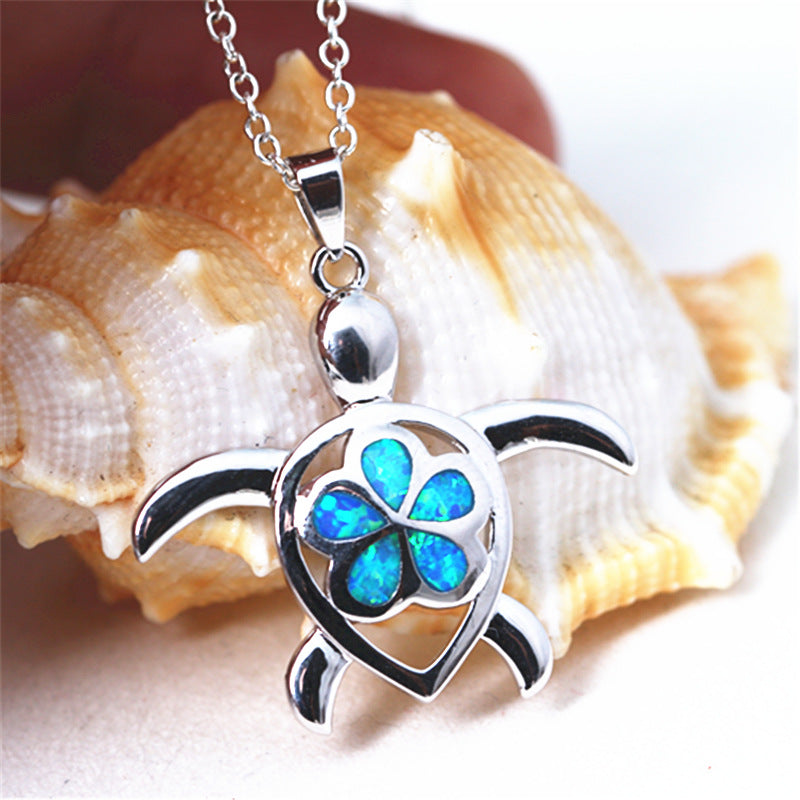 Turtle Opal Silver Pendant Necklace