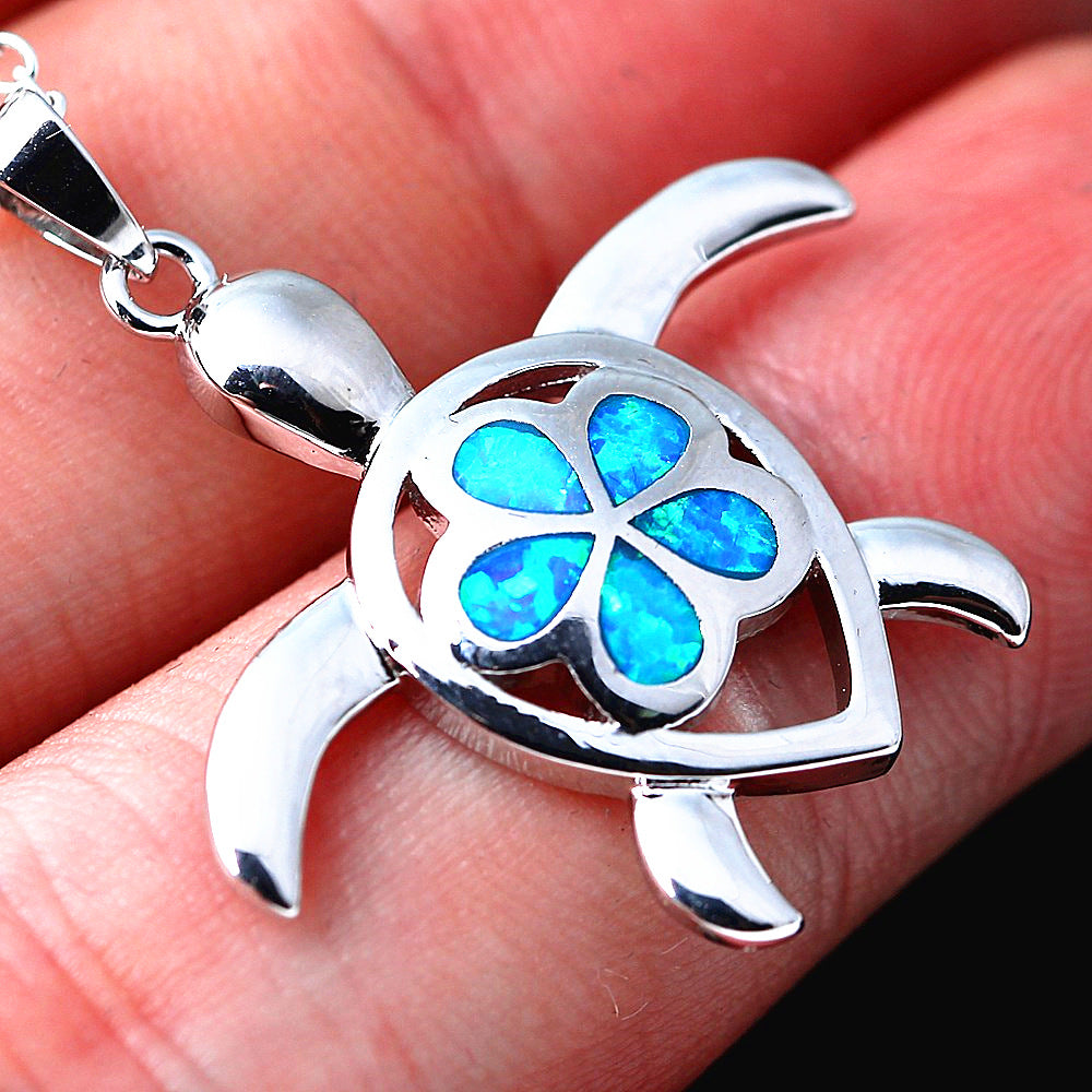 Turtle Opal Silver Pendant Necklace