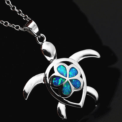 Turtle Opal Silver Pendant Necklace