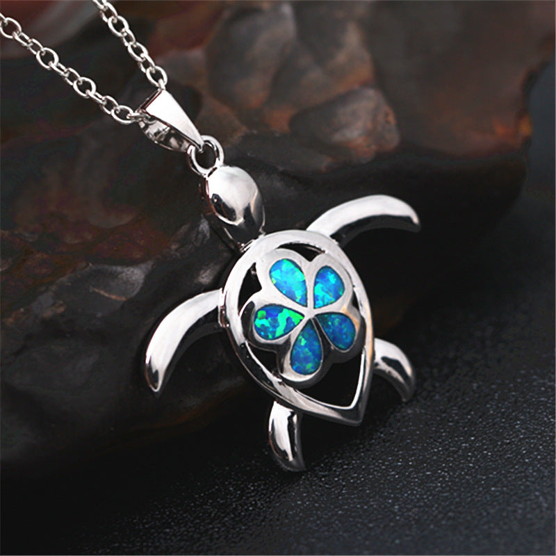 Turtle Opal Silver Pendant Necklace