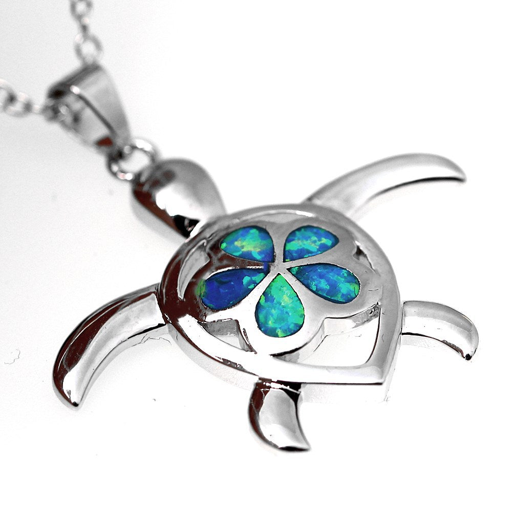 Turtle Opal Silver Pendant Necklace