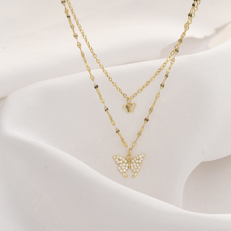 S925 Sliver Double Butterfly Necklace