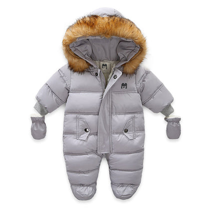 Infants Autumn And Winter Thickened Jumpsuit With Gloves