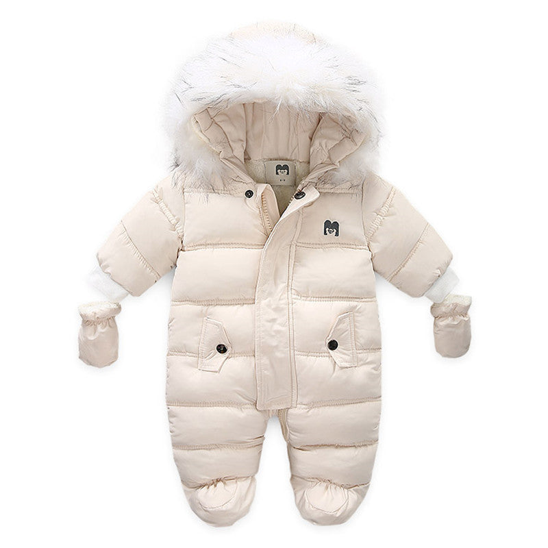 Infants Autumn And Winter Thickened Jumpsuit With Gloves