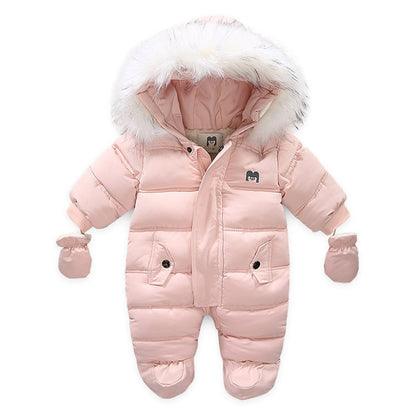 Infants Autumn And Winter Thickened Jumpsuit With Gloves