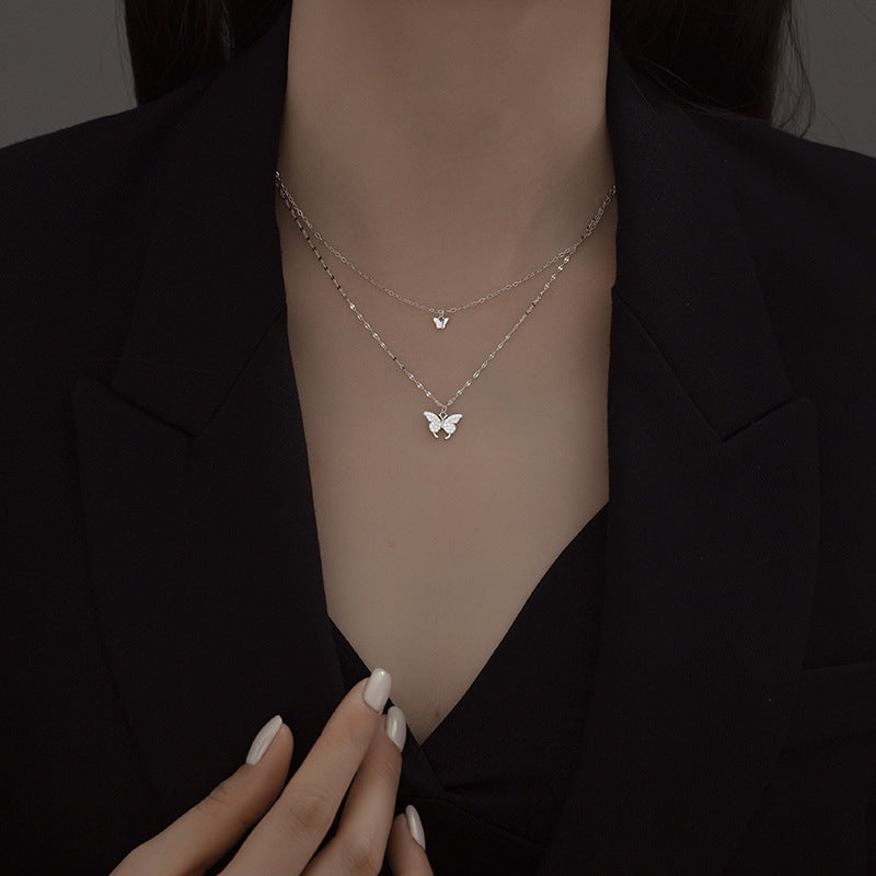 S925 Sliver Double Butterfly Necklace