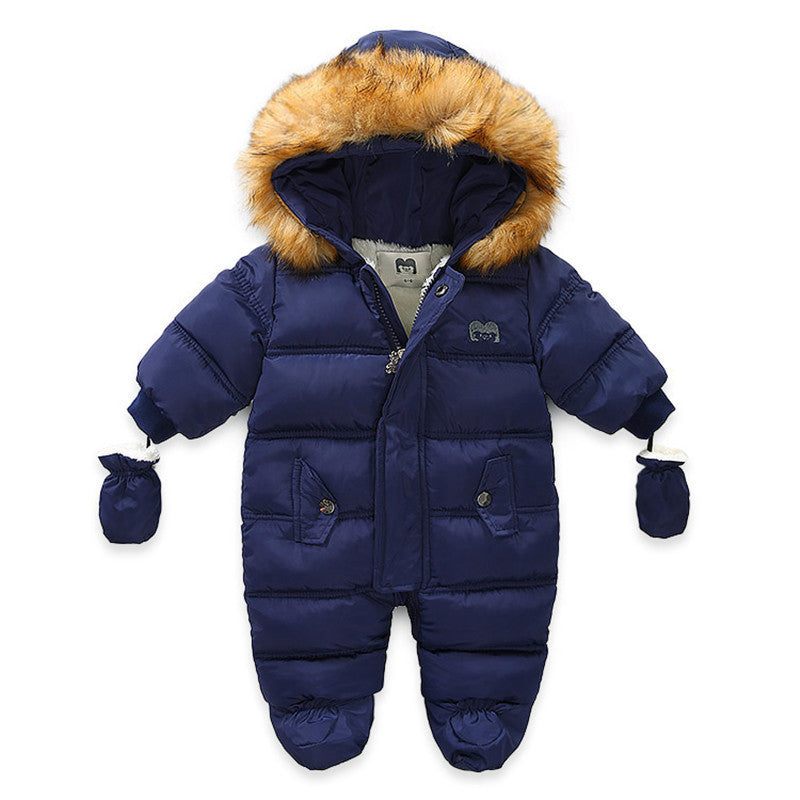 Infants Autumn And Winter Thickened Jumpsuit With Gloves